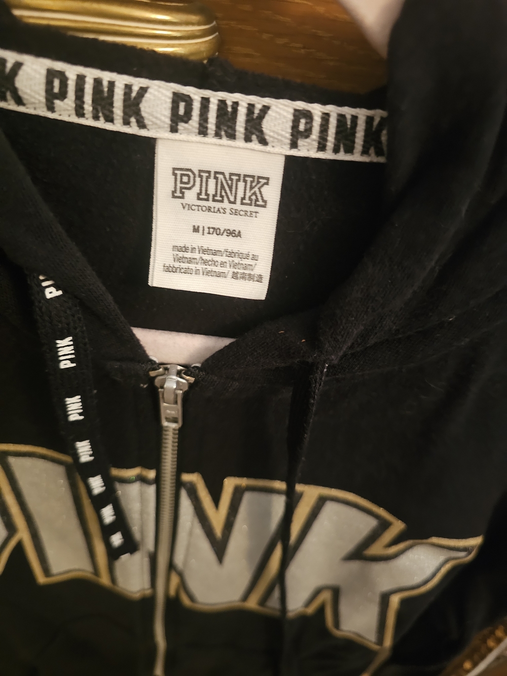PINK Victoria's Secret Black Hoodie And Pants with Gold & Silver Sequin Trim - Picture 4 of 7